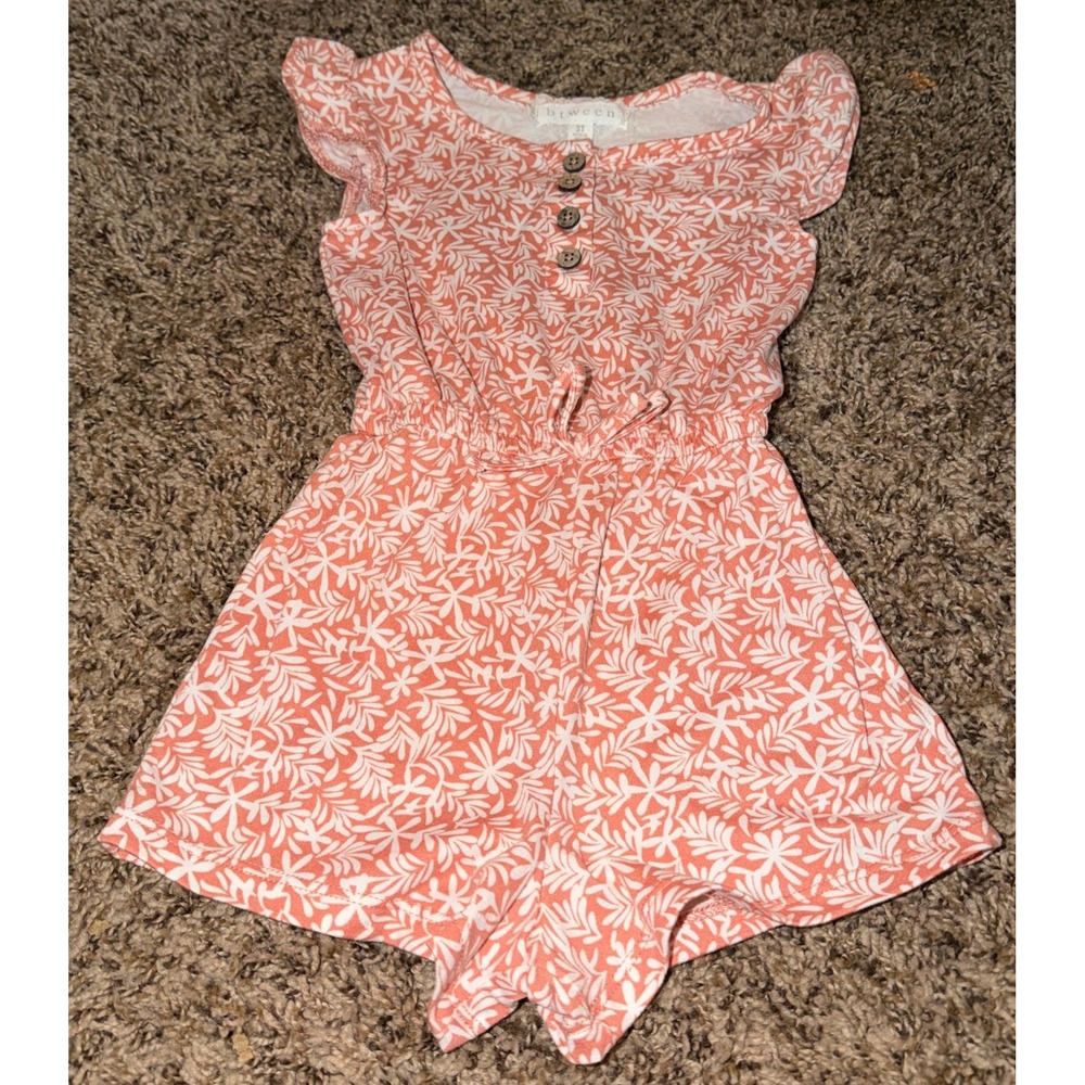 Btween-Summer One Piece Romper Peach White Floral Pattern 3t